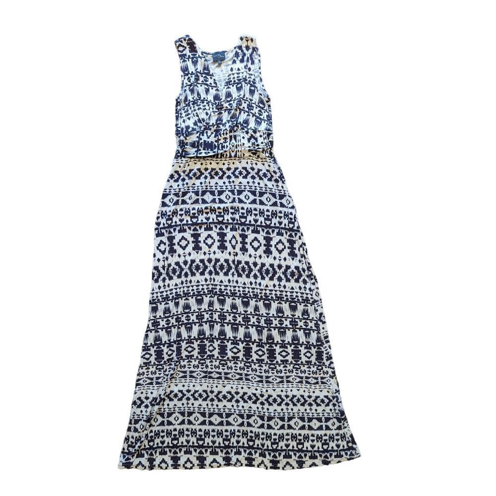 Market & Spruce Blue White Aztec Watercolor Maxi Dress Women's Medium